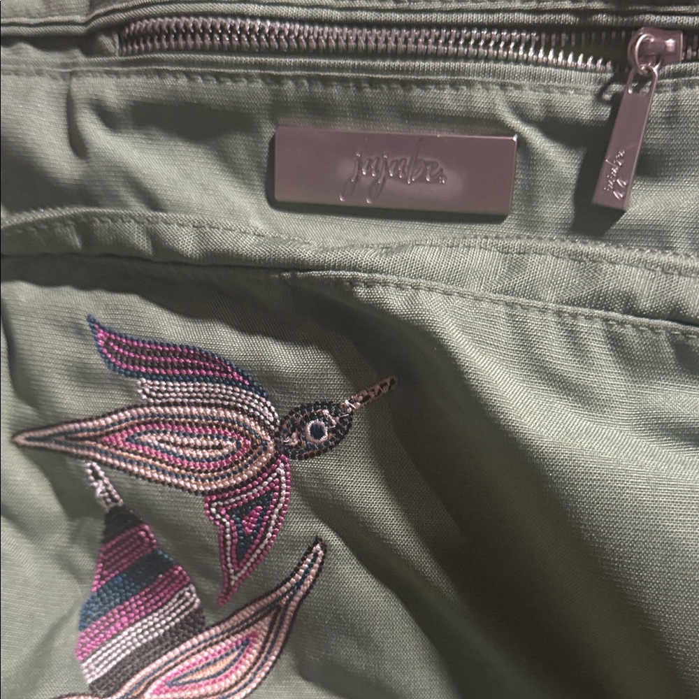 Ju-Ju-Be Green Kids Accessory Bag with Embroidered Birds